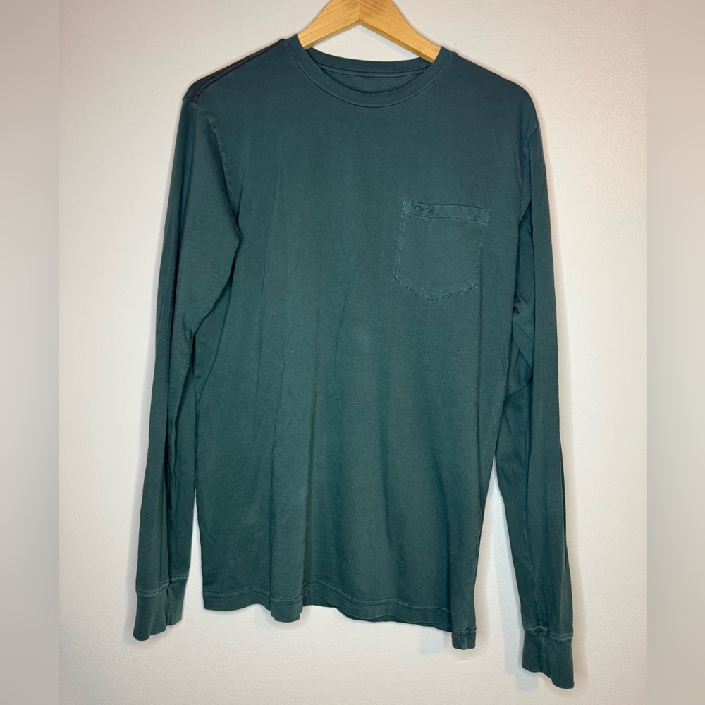 RVCA Slim Fit Pocket Long Sleeve T Shirt Green Cotton Size M